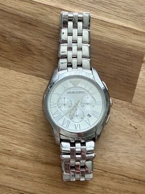 Emporio Armani Silver-Tone Stainless Steel Chronograph Bracelet Watch
